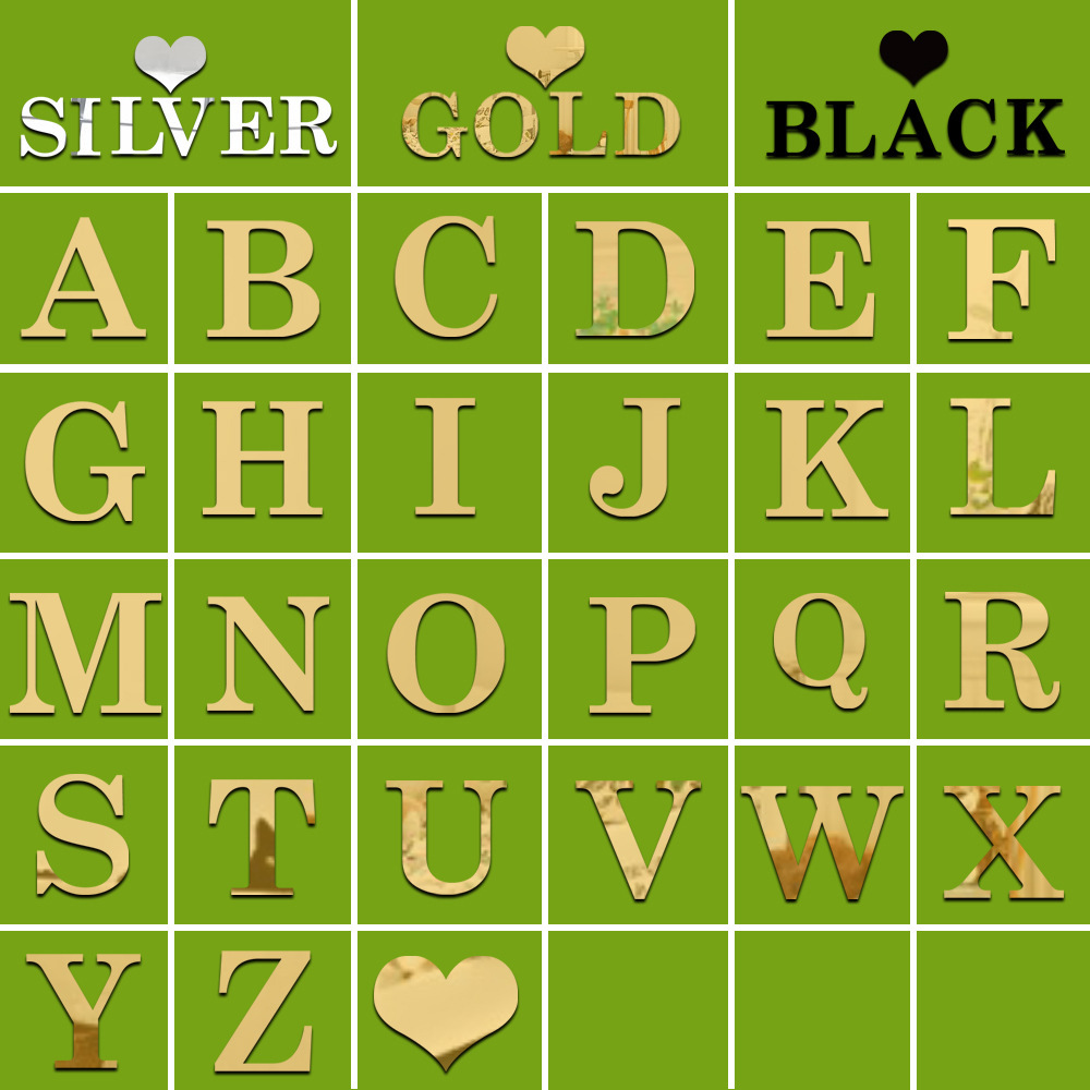 carveman diy创意26英文字母大写金色镜面贴 外贸墙贴msl001g