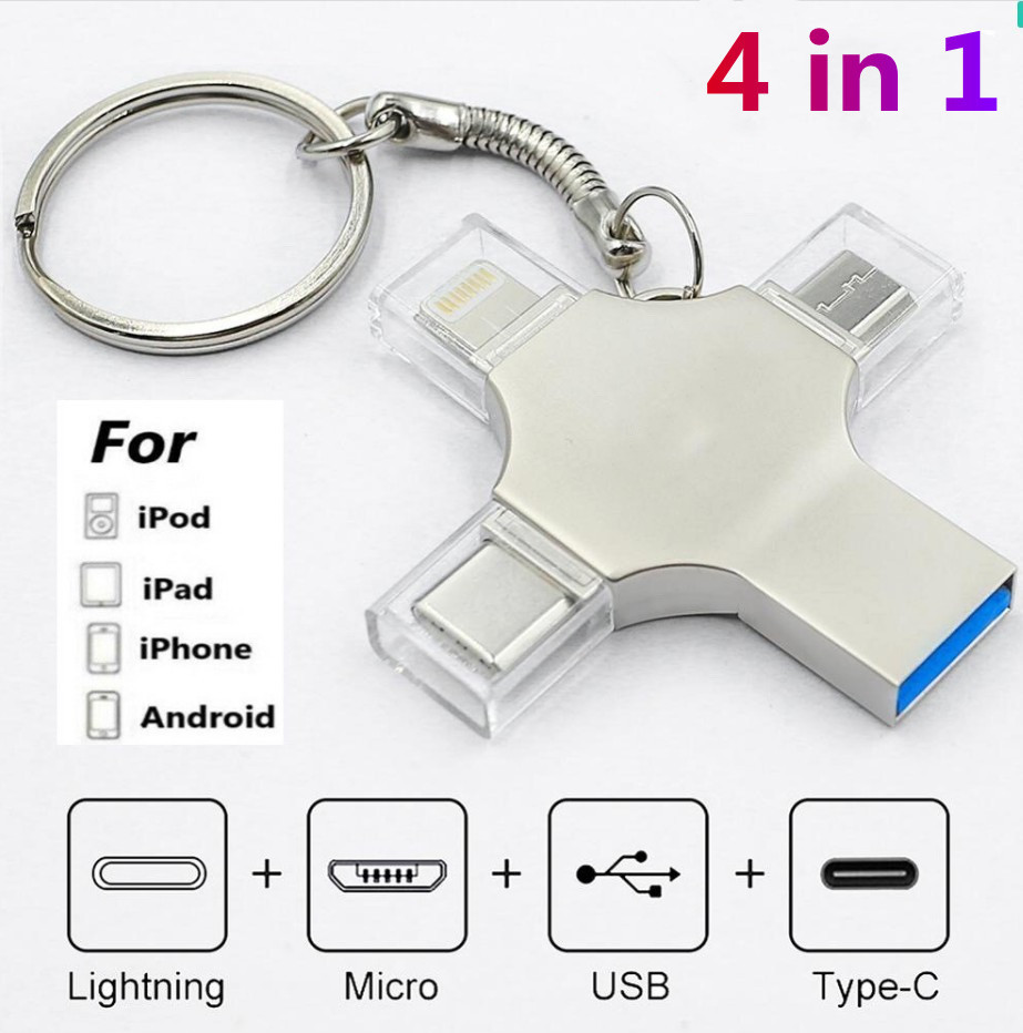 Mobile Phone U-Disk 1tb Gift Type C Four-in-One for Apple iPhone Huawei Android 4-in-1 USB Flash Drive 64G