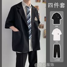 四季制服五分五分袖/中袖西装套装男潮流宽松小西服雨天风班服