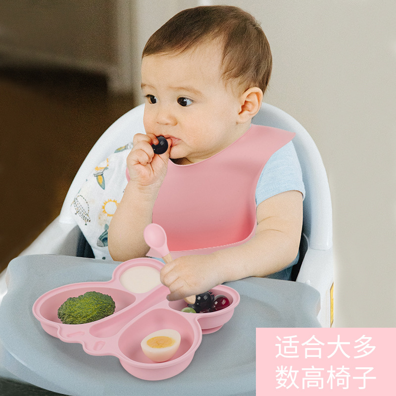 Baby Silicone Plate Butterfly Four-Piece Cartoon Compartment Suction Cup Non-Slip Dinner Plate Baby Integrated Eating