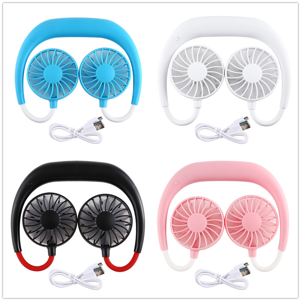 Sports Neck Hanging Fan Creative Lazy Fan Portable USB Charging Mute Mini Dual Fan