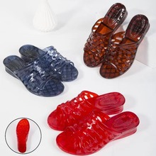 夏季拖鞋批发女居家浴室透明防滑耐磨凉拖中跟纯色水晶妈妈托鞋