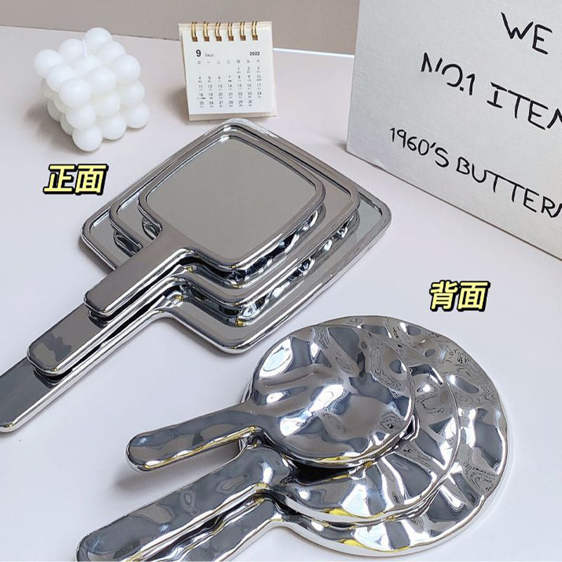 INS Style Electroplating Hand-Hold Mirror Carry-on Cosmetic Mirror Mirror Portable Creative Water Ripple Handheld Mirror Wholesale