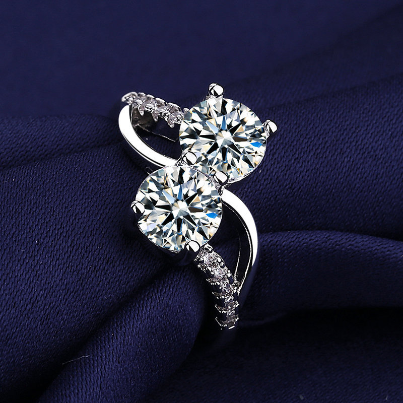 跨境抖音快手网红直播八心八箭锆石仿莫桑石戒指女男六爪婚戒批发