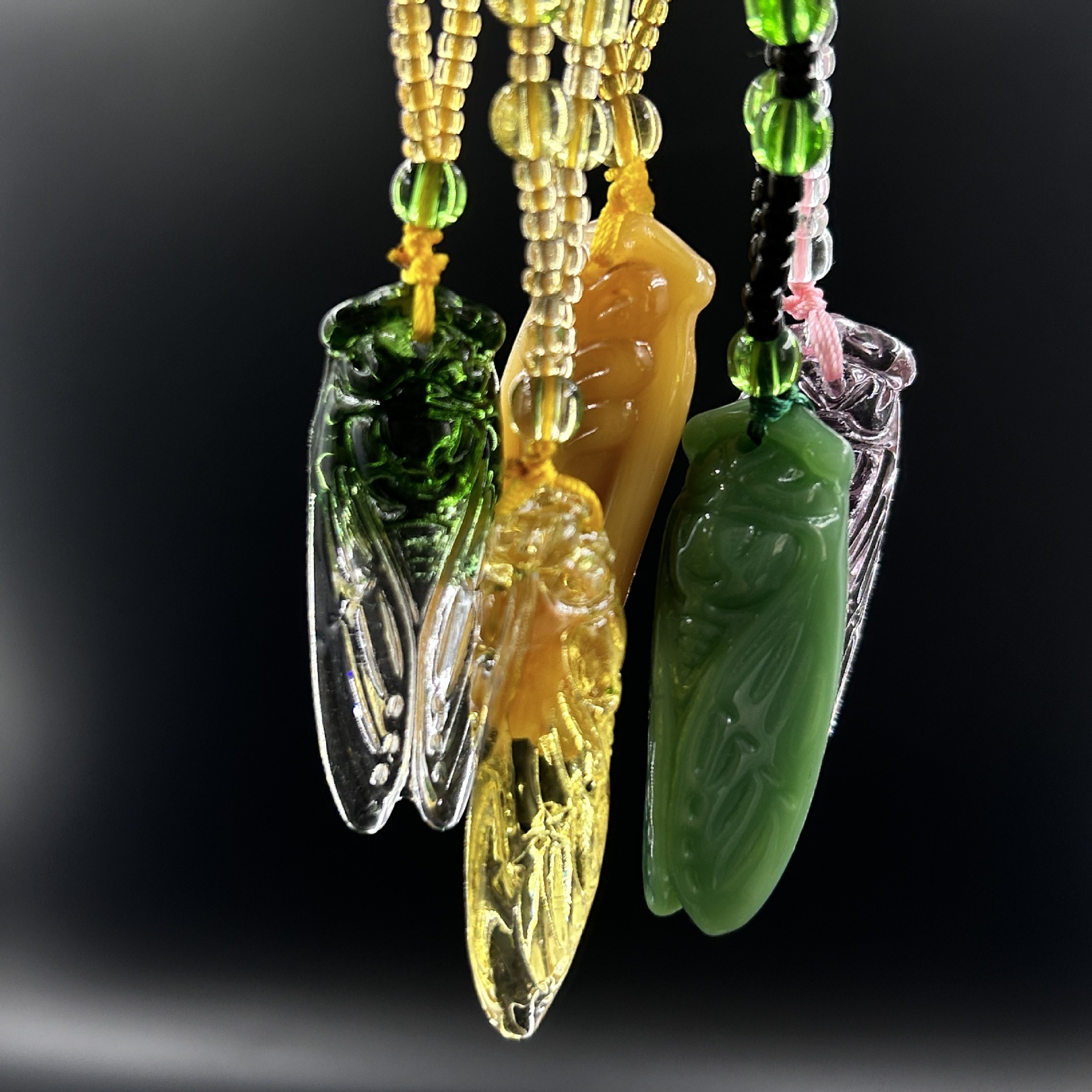 知了吊坠毛衣链项链仿碧玉知了挂坠一鸣惊人长款民族服装配件