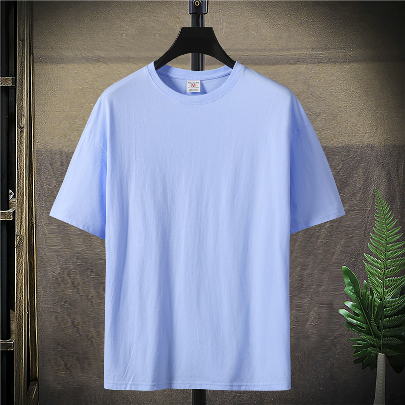 新款重磅港风落肩纯色t恤广告衫潮牌男女情侣款打底衫批发