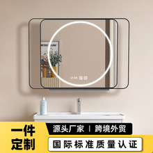 浴室智能镜带边框置物架收纳镜灯除雾卫生间镜子带灯led定制外贸