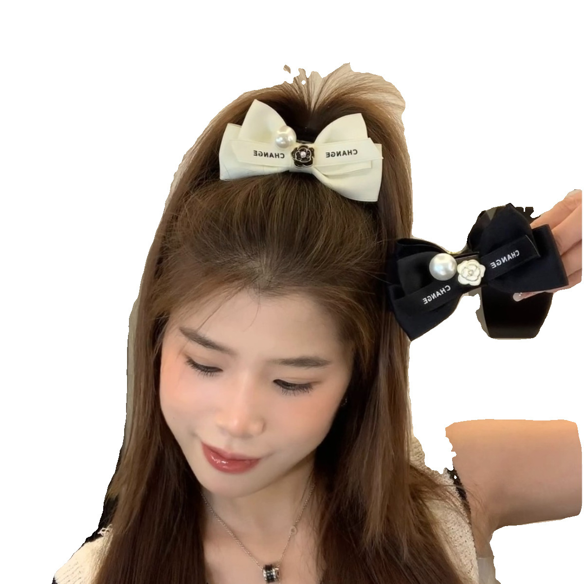 Camellia Pearl Bowknot Barrettes Exquisite Cute Elegant Bun Grip Artifact Female Head Big Headdress