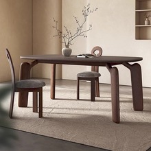 侘寂中古风实木餐桌椅子家用白蜡木2024年新款北欧小户型岩板餐桌