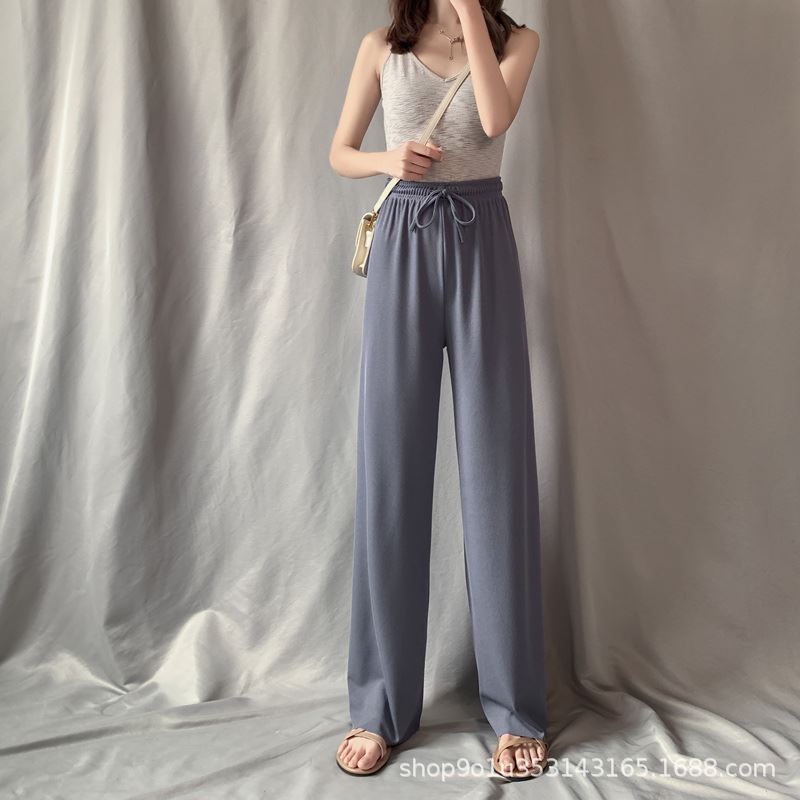 Ice Silk Wide-Leg Pants Women's Summer 2021 New High Waist Drooping Loose Straight Thin Casual Slimming Pendant Mop Pants