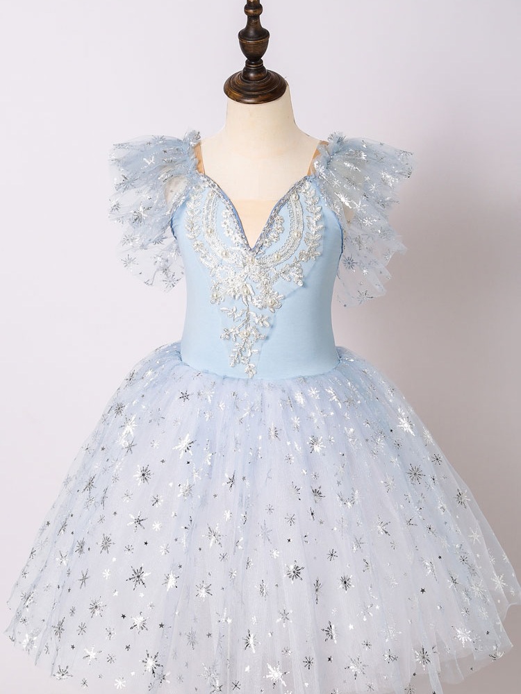 新款好看可爱儿童芭蕾舞裙女童舞蹈纱裙蓬蓬纱裙蓝芭蕾舞蹈演出服