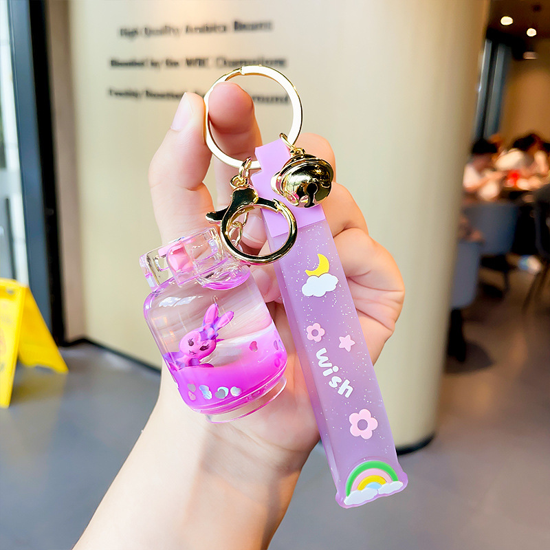 Creative Oil-in Alarm Clock Quicksand Bottle Exquisite Liquid Pendant Cartoon Doll Keychain Backpack Pendant Ornaments Gift
