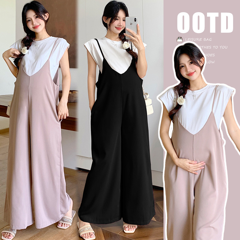 孕妇装实拍现货新款气质宽松休闲背带裤夏款时尚套装肩带可调节