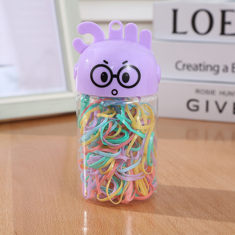 Children's Disposable Color Cartoon Pull-Resistant Bottled Rubber Band Hair Ring Hair Rope Rubber Band Hair Accessories Ornament Wholesale