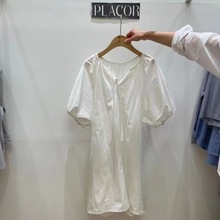 【售空勿拍】韩国东大门Regularly新款泡泡袖文艺气质系带连衣裙