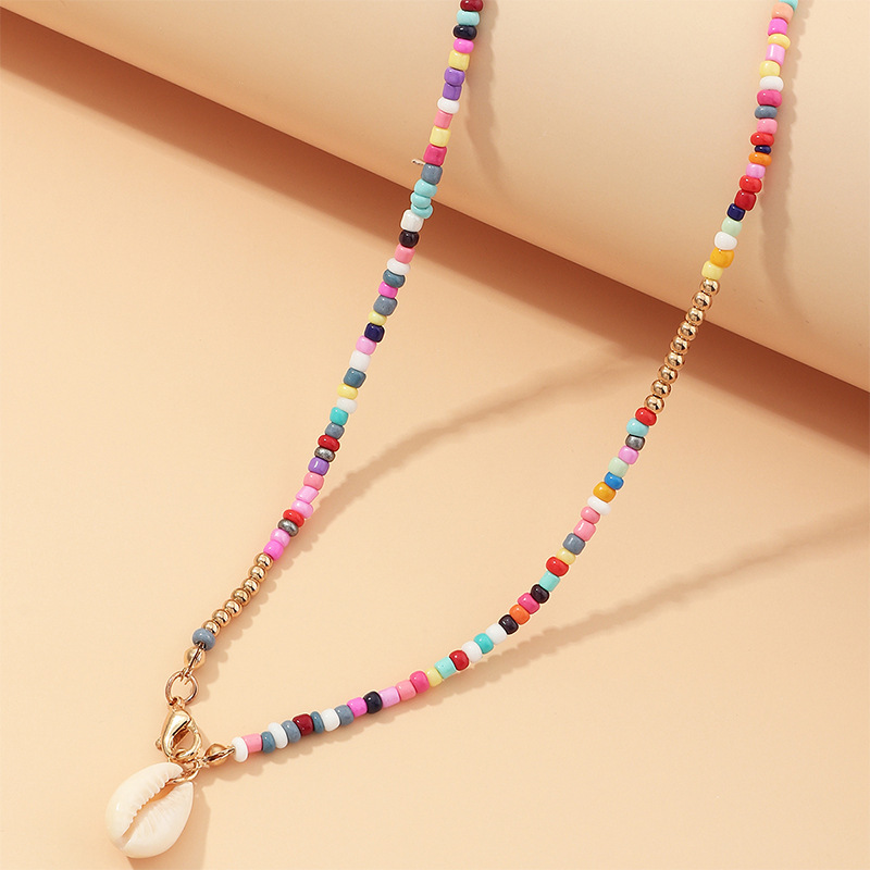 Cross-Border European and American Ornament Wholesale Bohemian Style Color Bead Necklace Colorful Shell Necklace