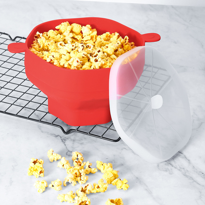 American Silicone Popcorn Bucket Microwave Oven High Temperature Resistant with Lid Retractable Pet Bowl Reusable Instant Noodle Bowl