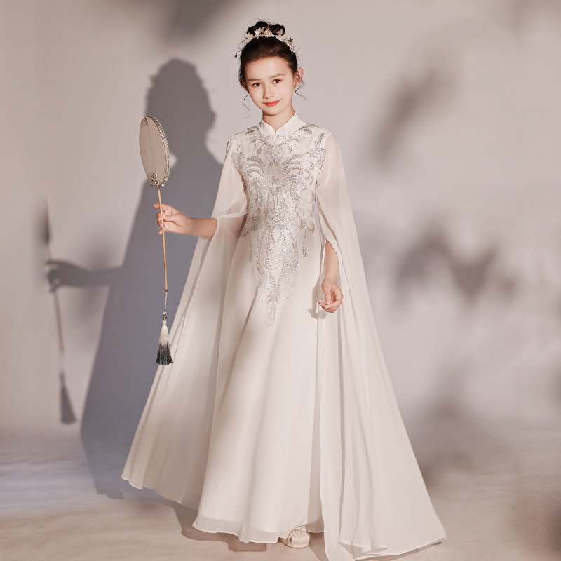 儿童走秀礼服裙2023新款中国风女童古筝演出服民乐古风艺考表演服