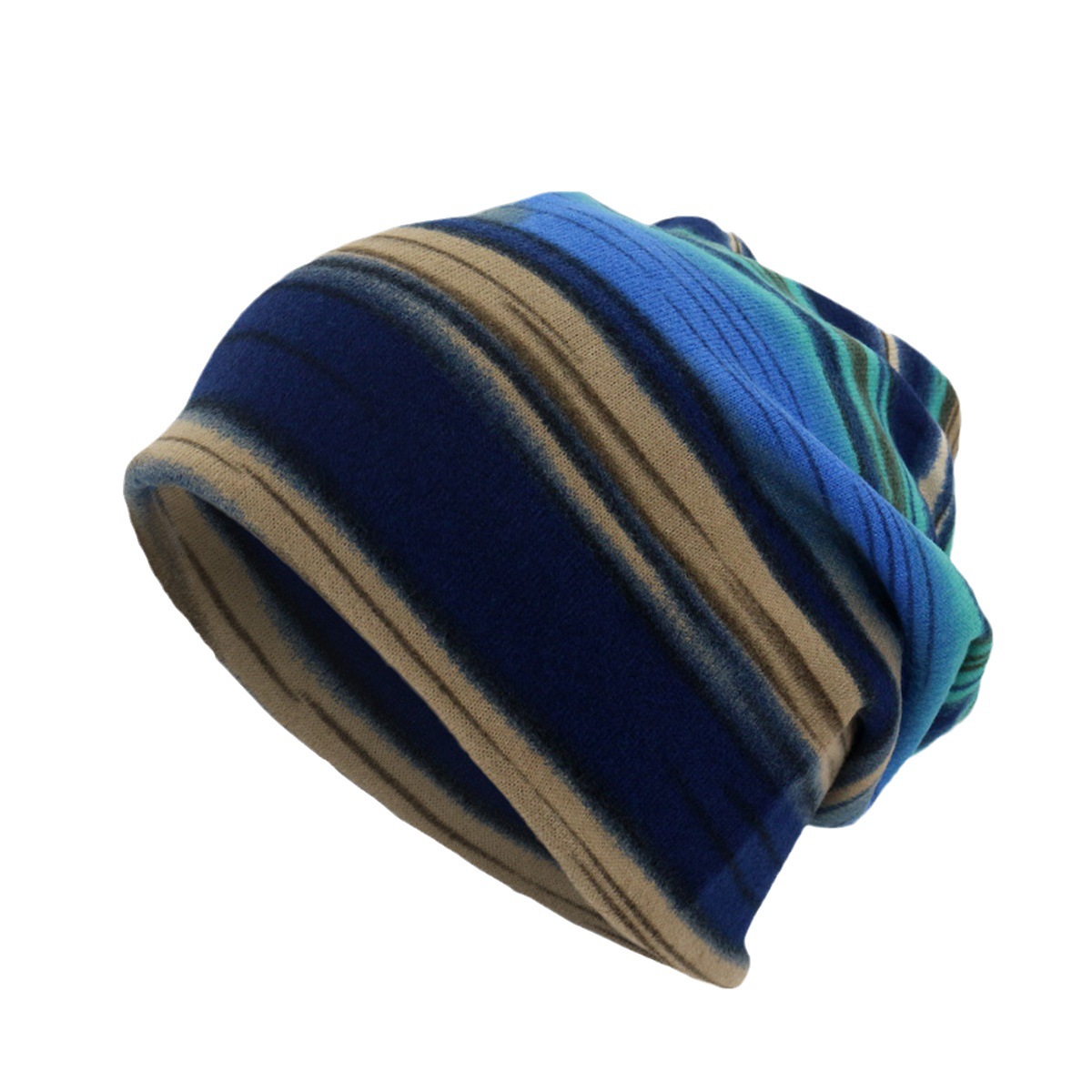 23 Cross-Border Hot Sale Mixed Color Stripe Pullover Hat Multi-Functional Head Protection Scarf Bandeau Toque Women's Pile Heap Cap