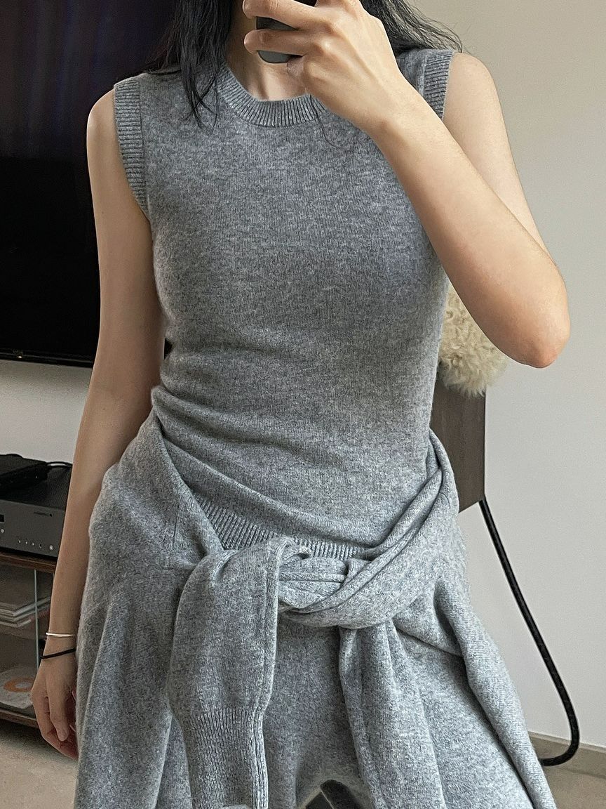 Winter New Korean Simple Nude Feel Skin-Friendly Wool Vest Gentle Warm Soft Inner Wear I-Shaped Top for Women