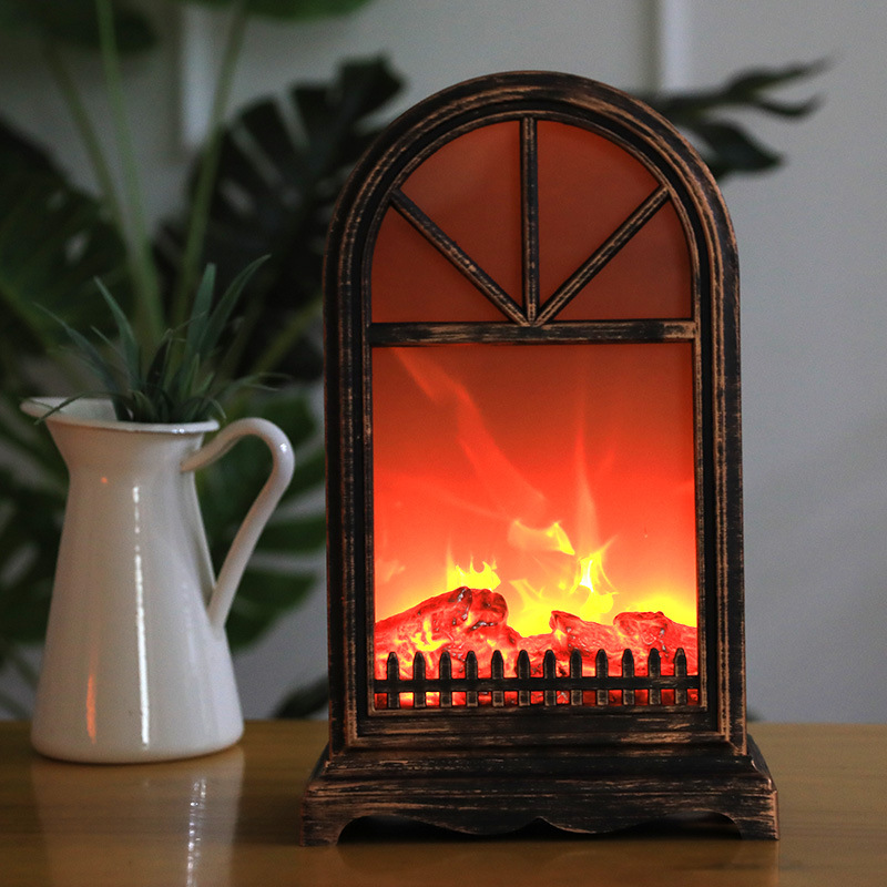 跨境新款壁炉木炭柴火堆仿火焰风灯摆件圣诞节布置装饰品挂钟摆饰