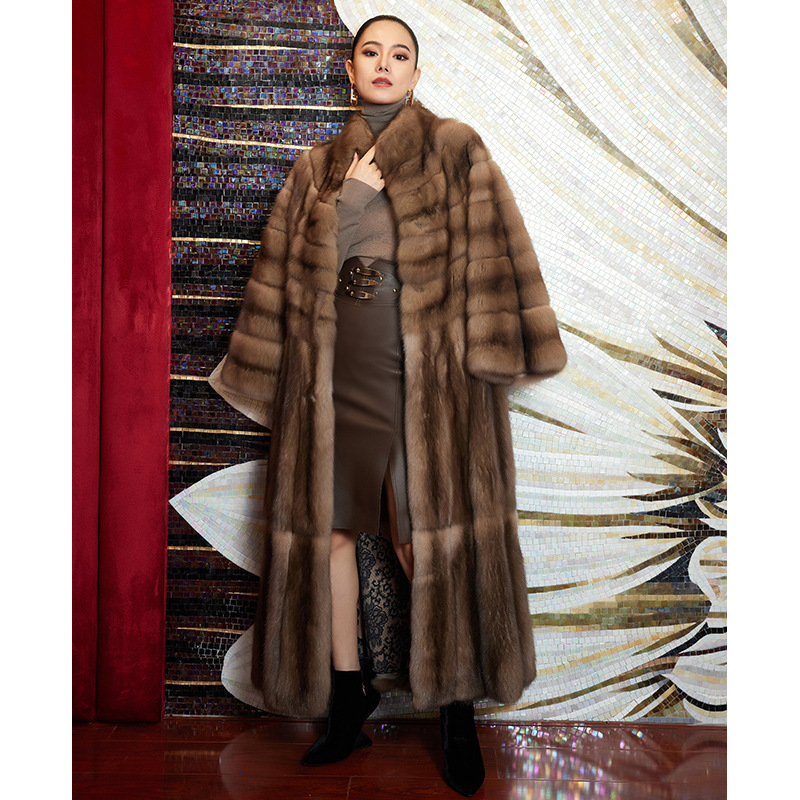 sju进口紫貂皮草大衣女新款冬季貂皮外套整貂年轻款女装立领长款