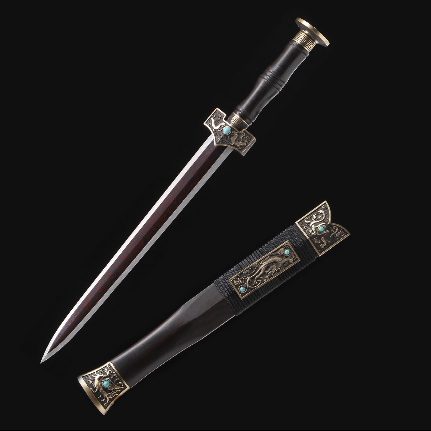 龙泉君魄刀剑纯铜装四圣小汉剑短剑花纹钢两款可选传统宝剑未开刃