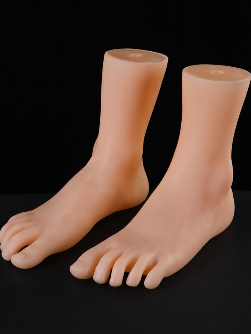 仿真女脚模肤色搪胶平底五指袜拖鞋凉鞋展示脚模型软脚直播用脚模