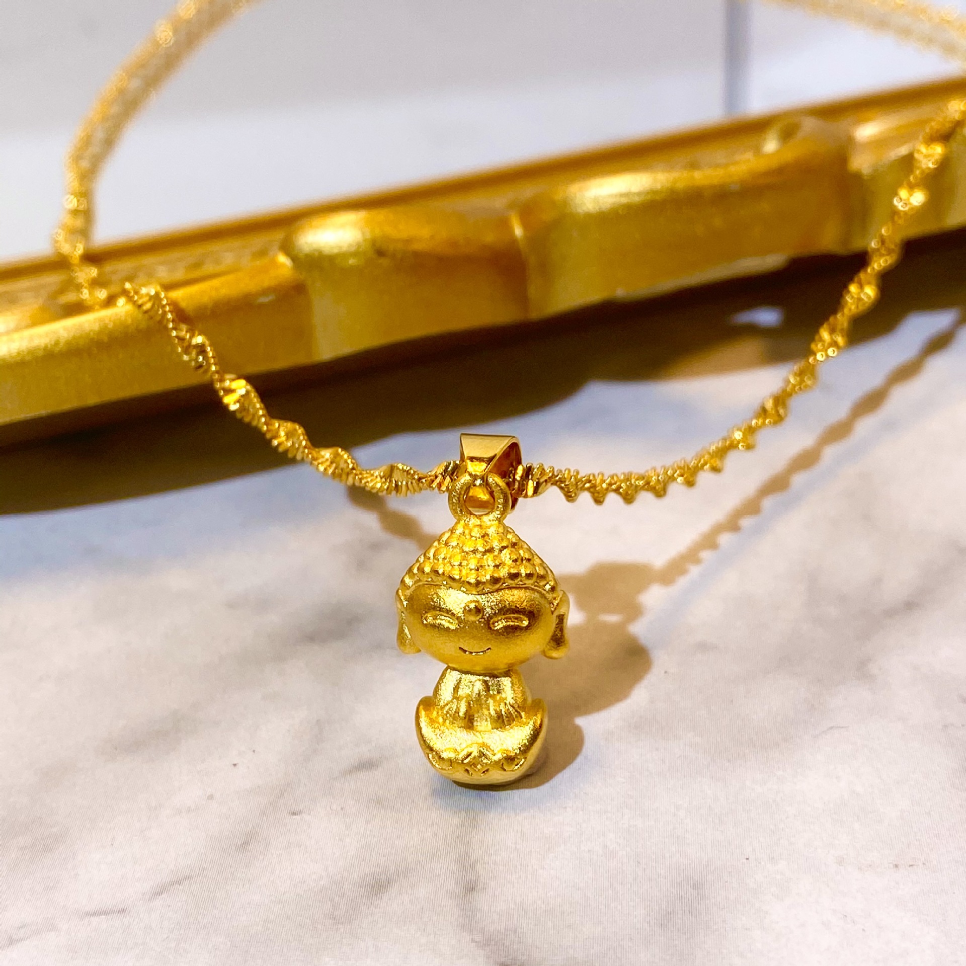古法越南沙金小福佛小萌佛吊坠项链黄铜镀金本命年礼物直播热销