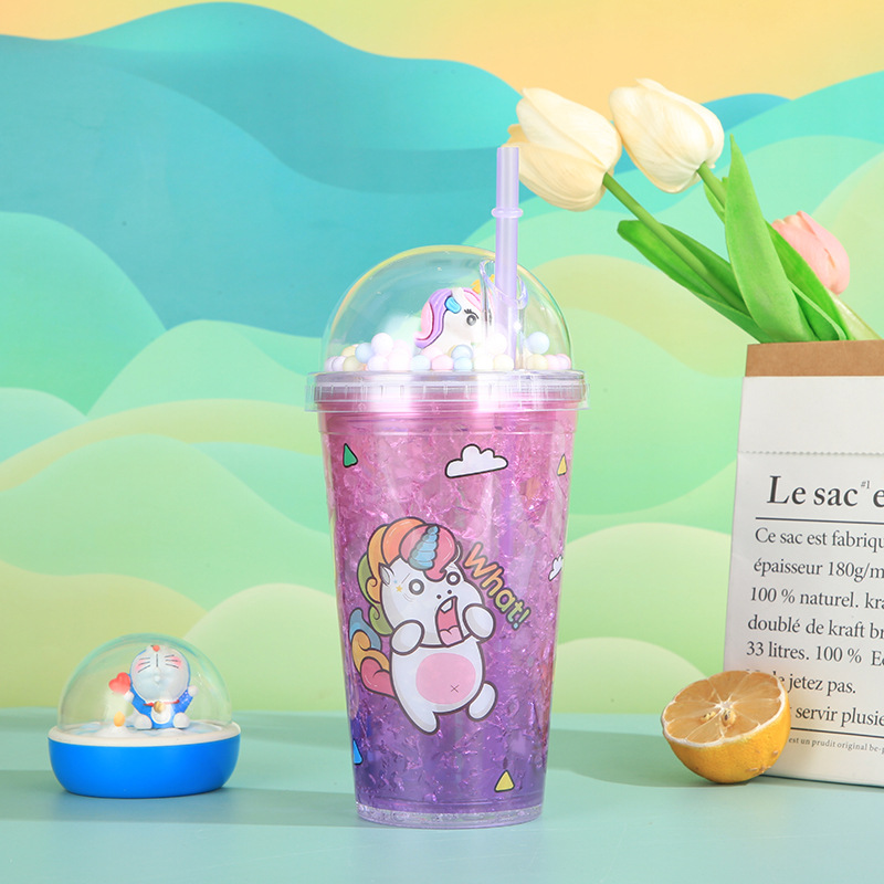 New Creative Lamb Double Plastic Straw Cup Good-looking Student Summer Ice Cup Cute Children Gift Cup