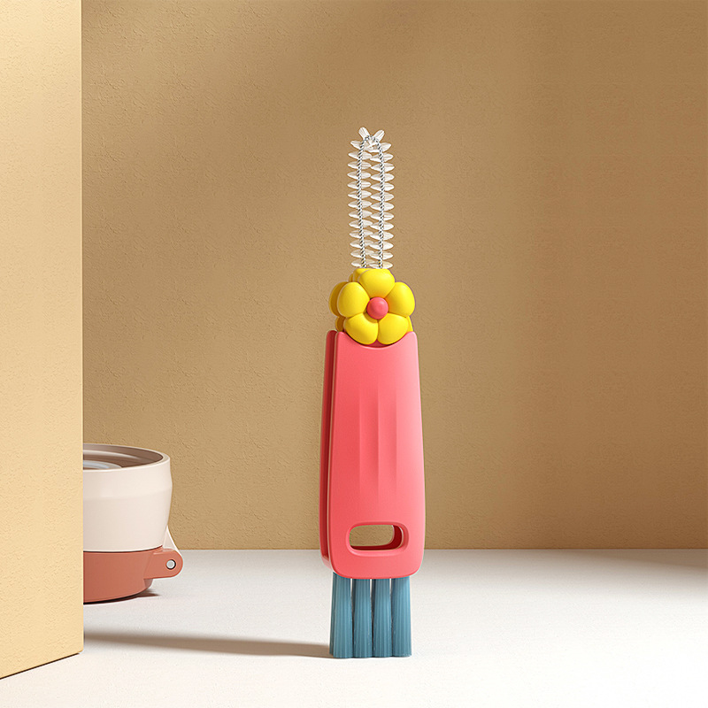 Petal Three-in-One Cup Lid Brush Multifunctional Gap Cleaning Brush Feeding Bottle Cup Water Cup Brush Cup Artifact Groove