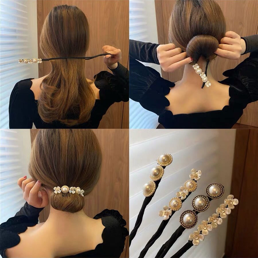 New Elegant Graceful Pearl Bun Artifact Retro French Lounger Hair Device Hair Pearl Petal Braided Hair Accessories