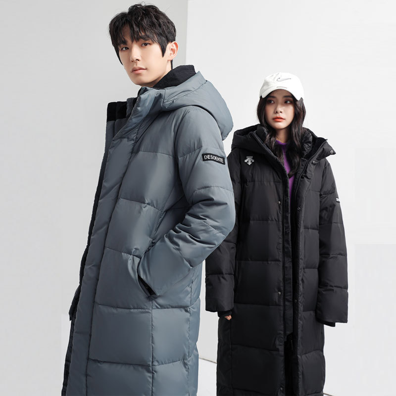 Lovers Three-Quarter Length down Jacket Winter Mid-Length Hooded Jacket Men's and Women's White Duck down Long Can Be Printed by Group Purchase