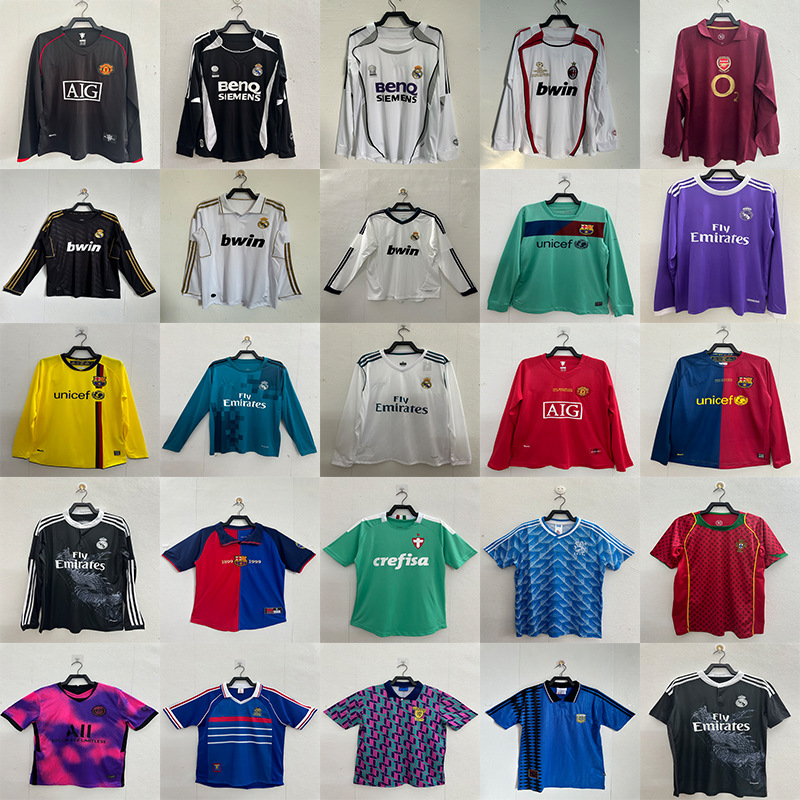 一件代发复古长袖短袖足球服巴萨阿森n切尔西曼l曼c皇m球衣 图片_高清
