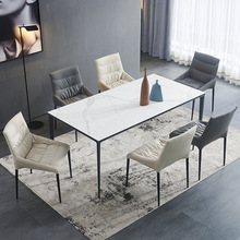 德利丰岩板餐桌意式现代简约家用长方形实心铝合金框架极简吃饭桌