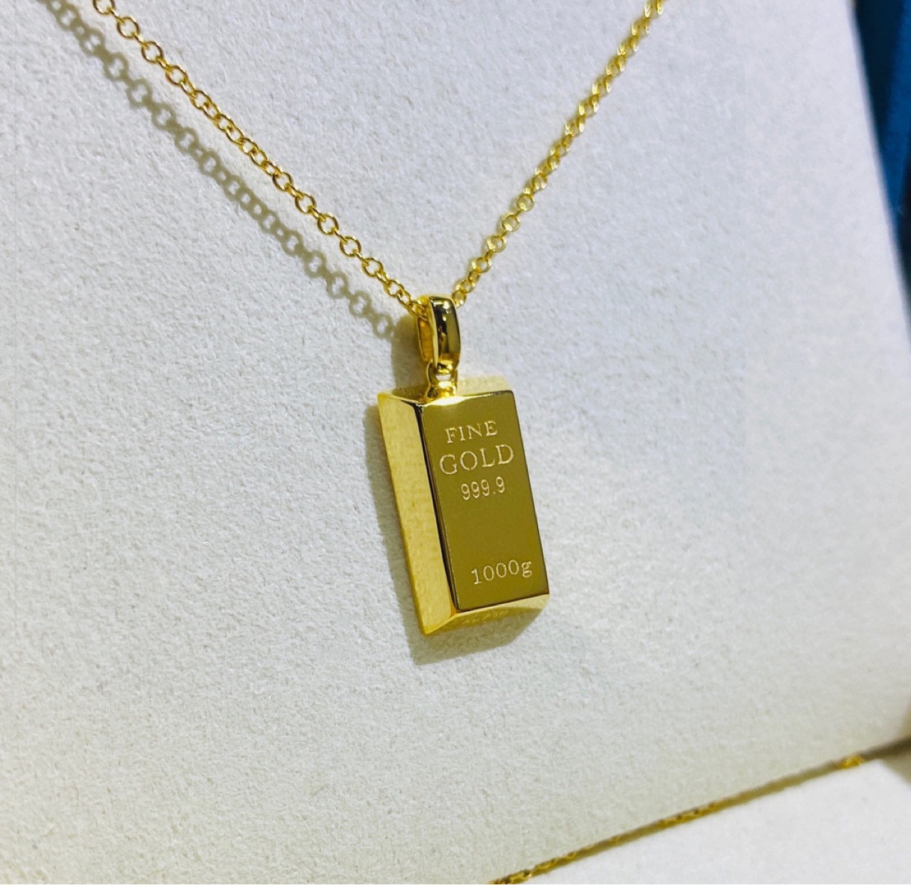 18k黄金小金条吊坠项链女au750可免费刻字 暴富金砖吊坠送礼女18k