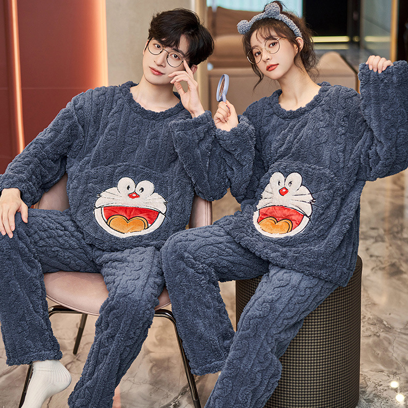 Couple Pajamas Women Winter Thickened Plush Autumn and Winter Flannel 320G Long Sleeve Men plus Size Homewear Suit