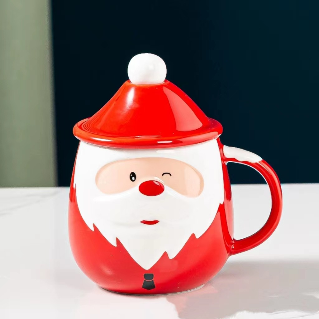 Creative Santa Claus Ceramic Cup Cute Funny Mug Milk Coffee Cup with Cover Spoon Large Capacity Drinking Cup
