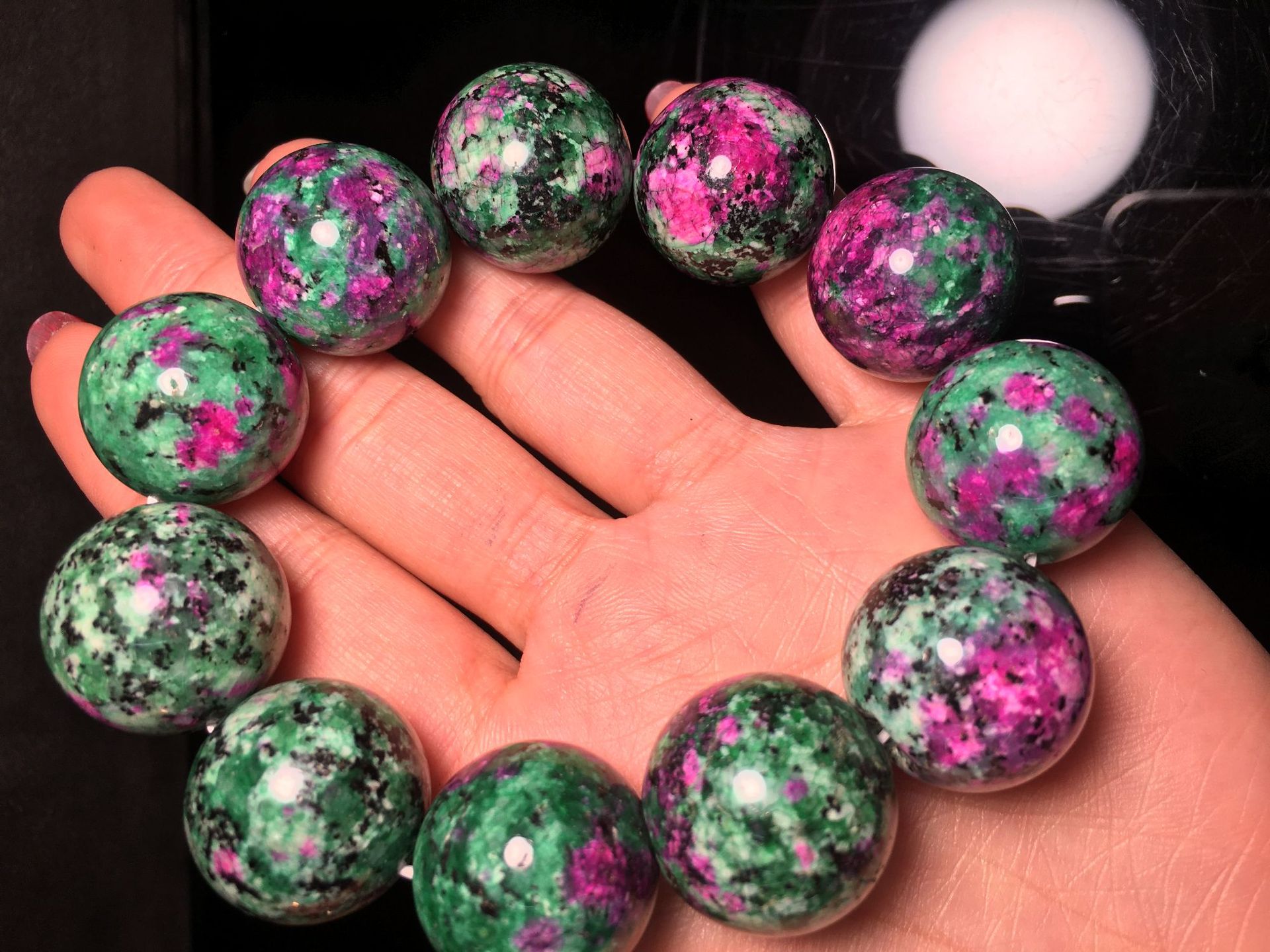 桃花玉红绿宝手链红宝石单圈手串 男女款首饰品批发 可直播供货