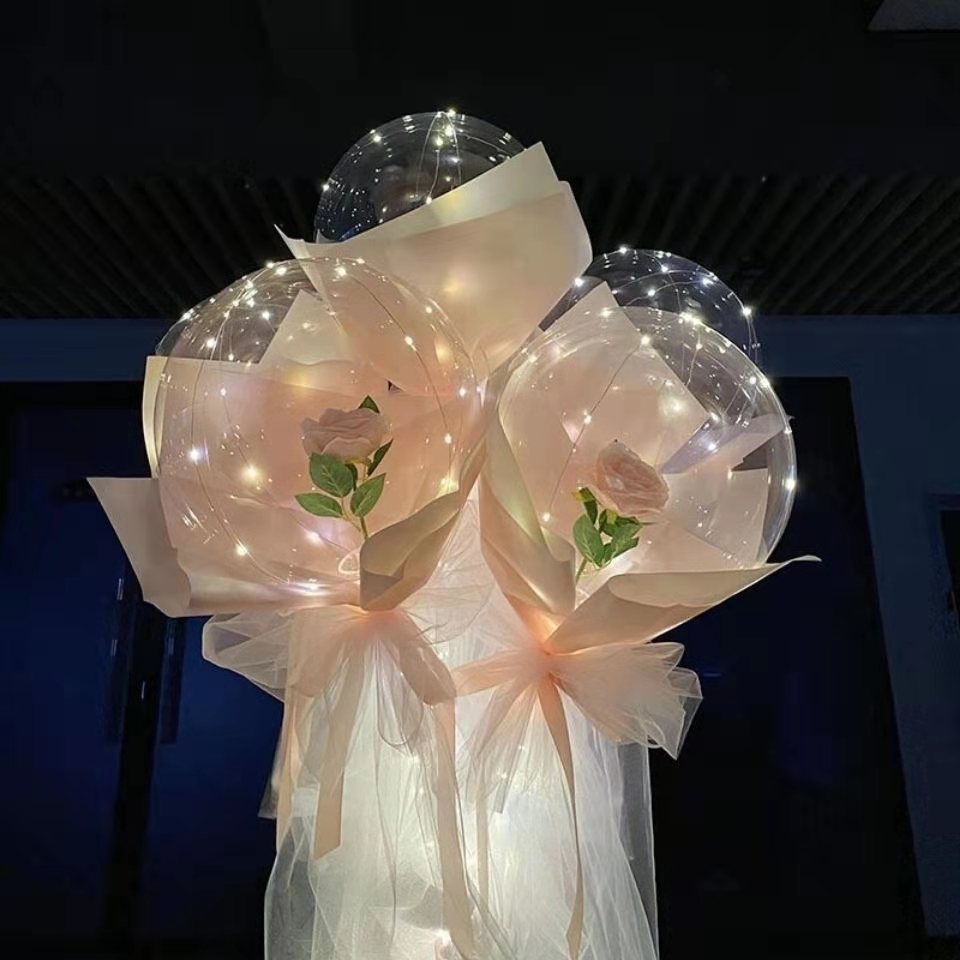 网红闪光波波球带灯花束玫瑰花波波球发光气球夜市摆地摊玩具批发