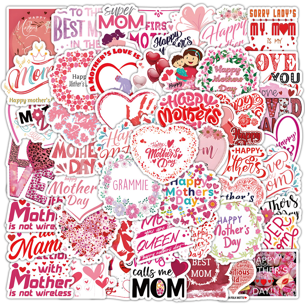 50张新款母亲节贴纸 个性创意diy手账贴手机滑板柜子装饰贴画批发