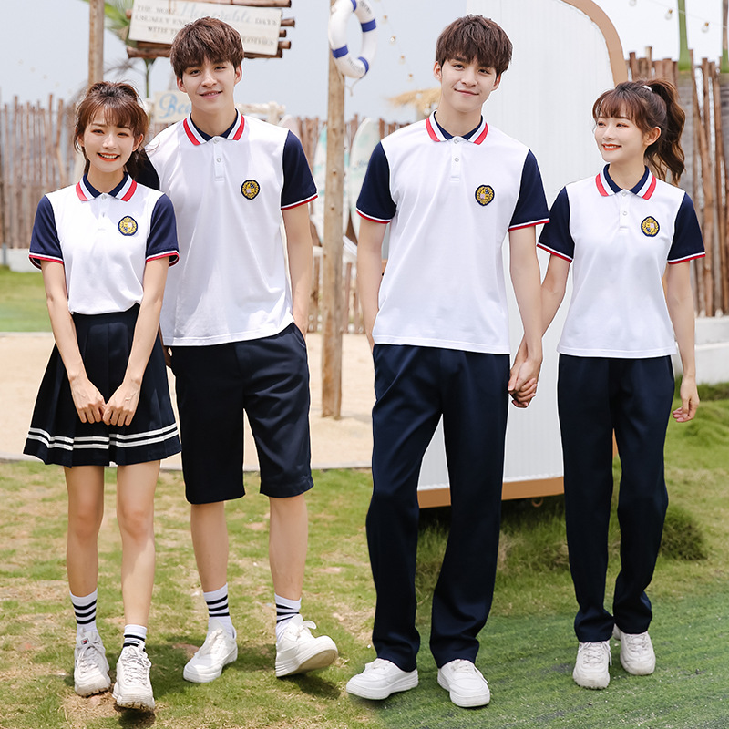 夏季初高中学生校服套装蓝白棉短袖t恤高中班服毕业季运动服夏装