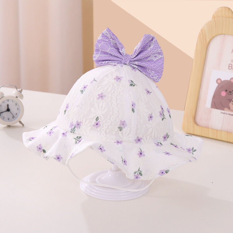 Children's Basin Hat Korean Style Floral Bow Super Cute Girl Mesh Cap Thin Breathable Summer Baby Sun Hat