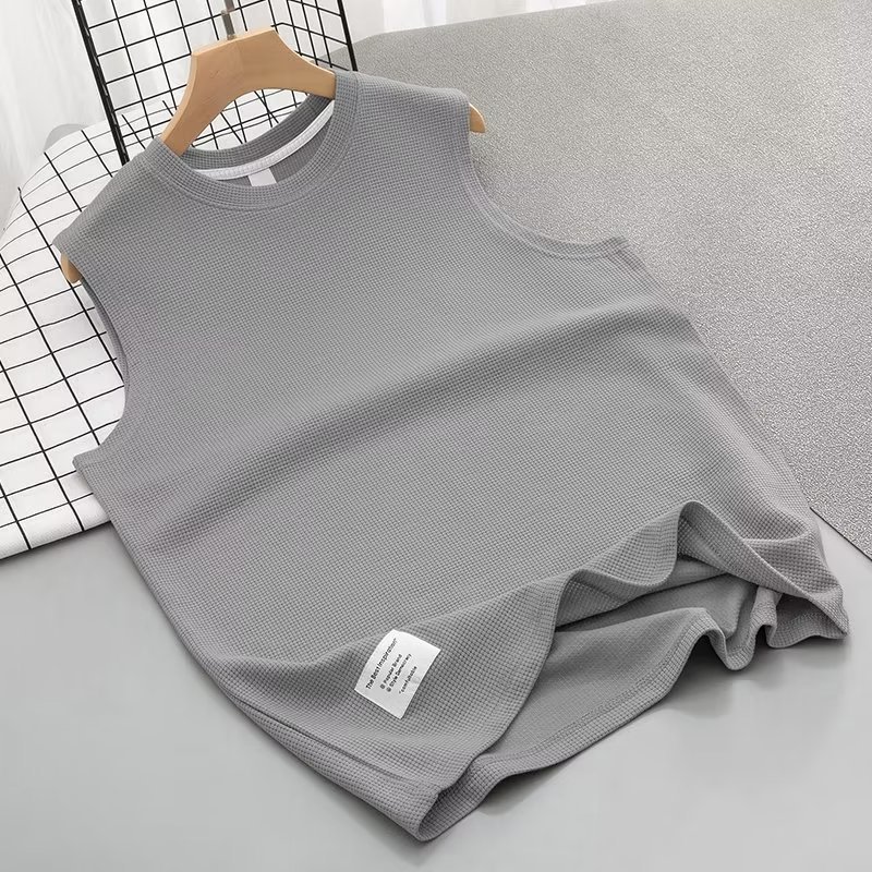 Summer Sleeveless T-shirt Men's Loose Trendy All-Matching T-shirt Waistcoat Ins Casual Simple Waffle Sports Vest