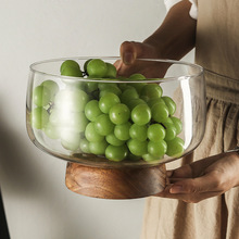 83木底果盆 创意客厅玻璃水果盘现代简约摆件鱼缸零食盘糖果盆