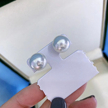 925纯银耳针镶嵌白珍珠耳钉冷光系媲美澳白11-12mm微瑕经典时尚款