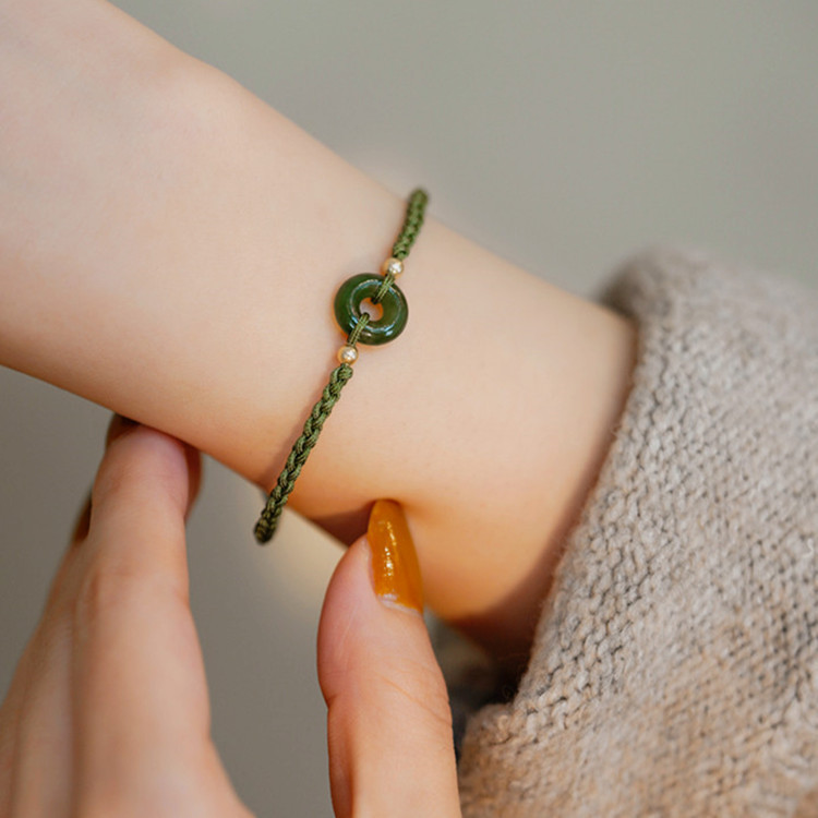 推荐珠宝天然和田玉碧玉平安扣编绳高级感小众轻奢手链百搭气质女