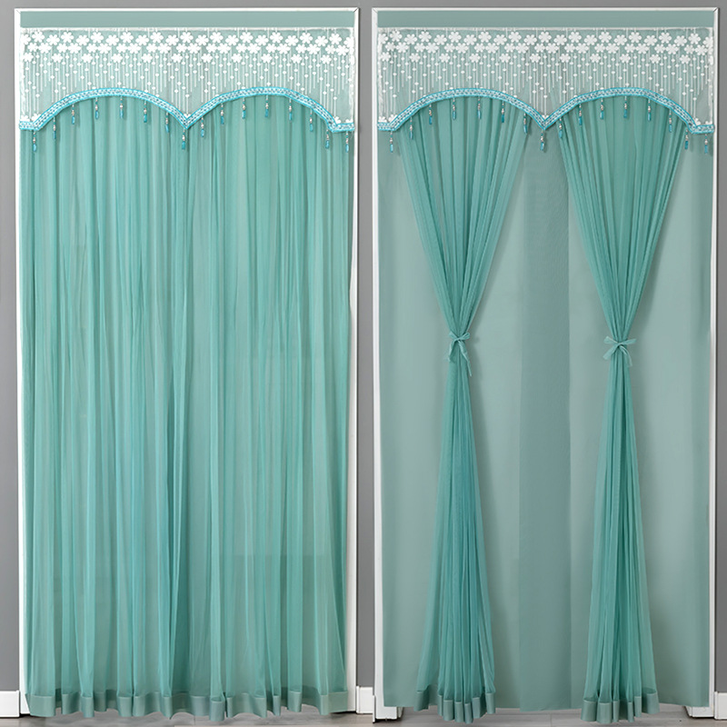 双层双开蕾丝纱门帘家用卧室防偷窥隐私不透人魔术贴防蚊帘免打孔