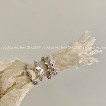韩国饰品爱心白银色戒指高级感设计师新款轻奢复古法式百搭