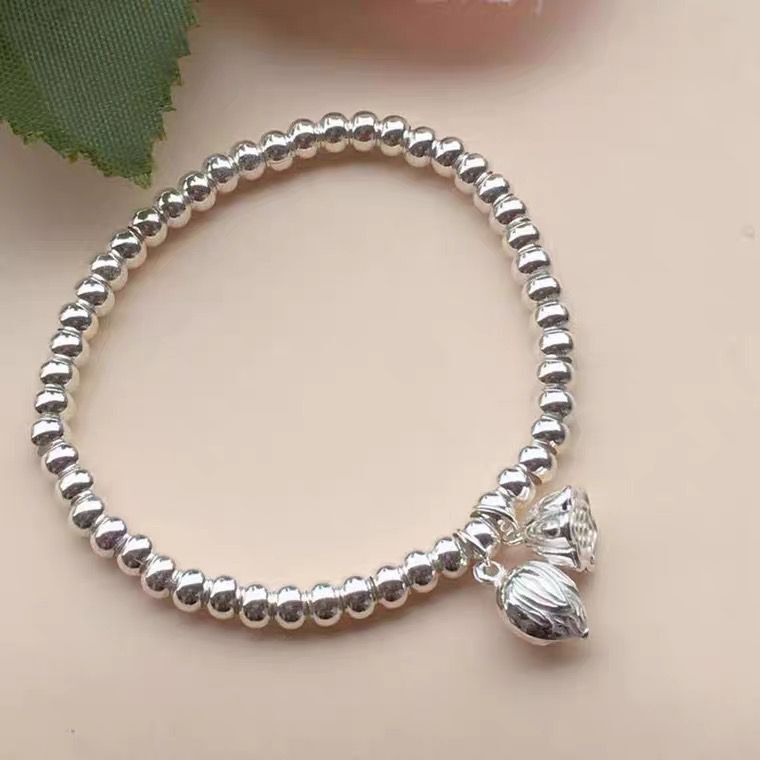 周家同款镀银两世欢手链转运珠情侣手串送女友民族风女式银色手链